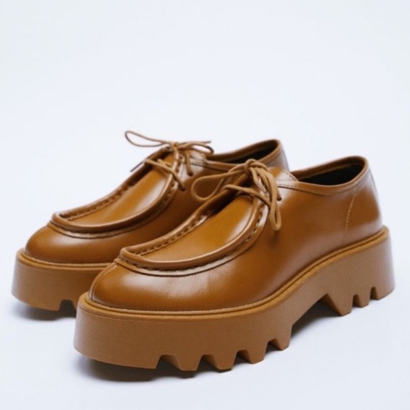 Zara Shoes - ZARA PLATFORM LEATHER LOAFERS BROWN SIZE 39